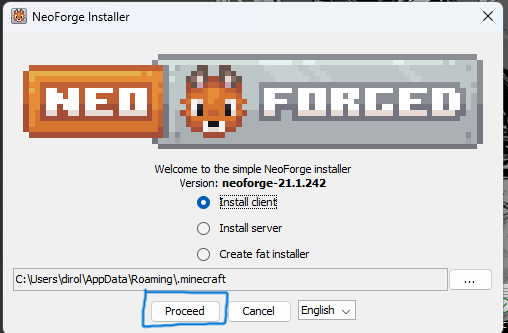 Установка NeoForge через Install client